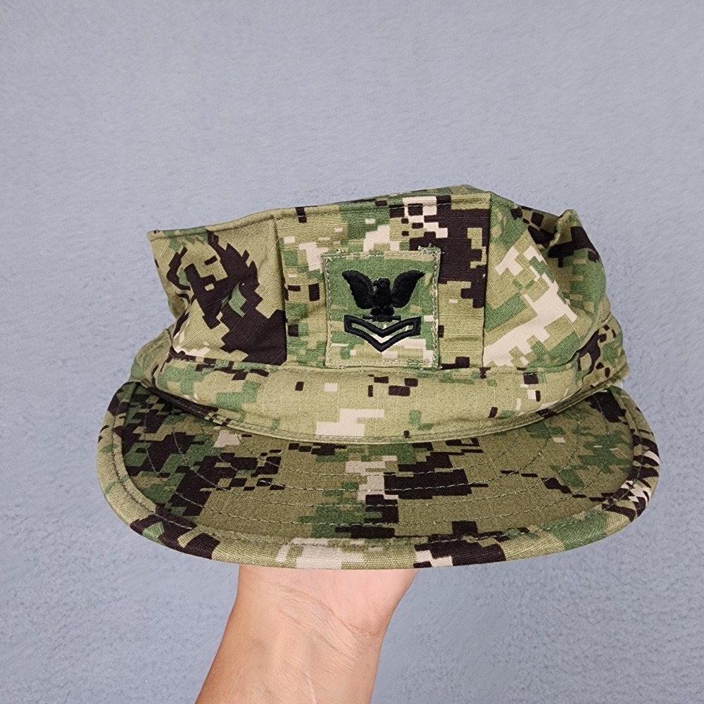 US Navy Seals Hat Cap Fitted Mens 7 1/4 Green Camo US Navy Working Type III
